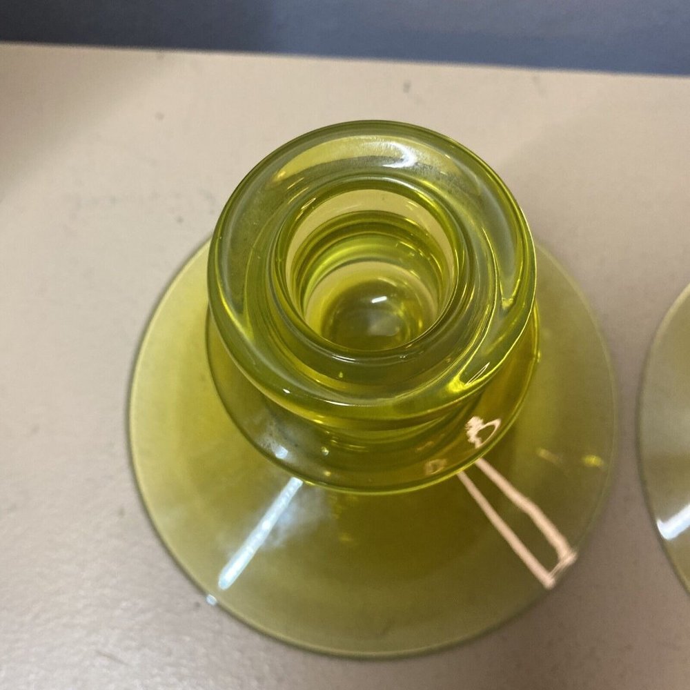 Vintage Green Uranium Vaseline Depression Glass Candlestick Holders Pair - Picture 4 of 9